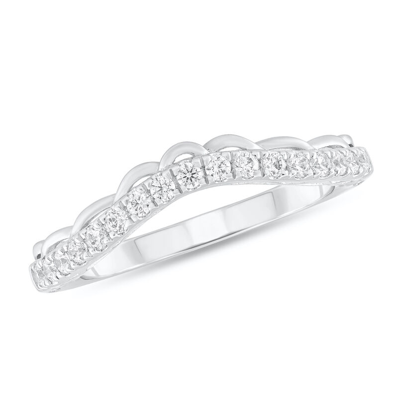 Round Diamond 1/4ctw. Scalloped Edge Contour Wedding Ring in 10k White Gold image number null